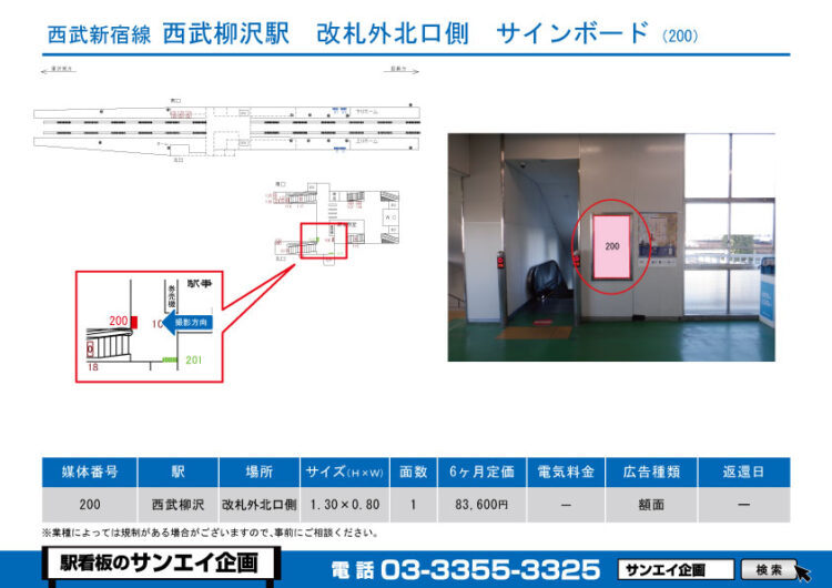 西武柳沢駅　看板　200